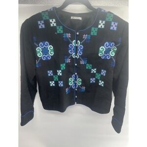 1970's Needlepoint Embroidered Cropped Jacket Bell Buttons 100% Cotton Large L